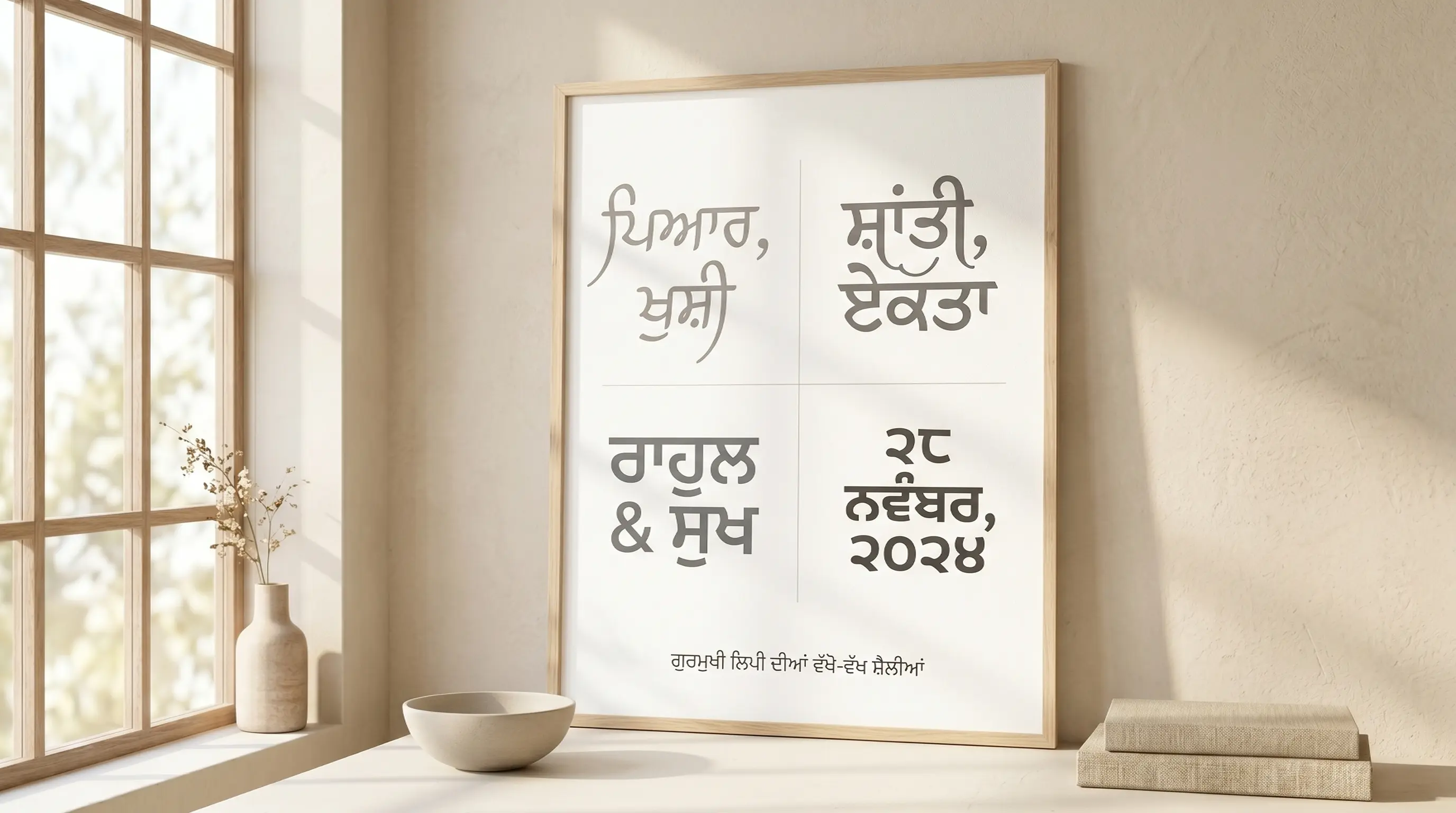 Punjabi font generator Gurmukhi script style showcase banner showing multiple fonts