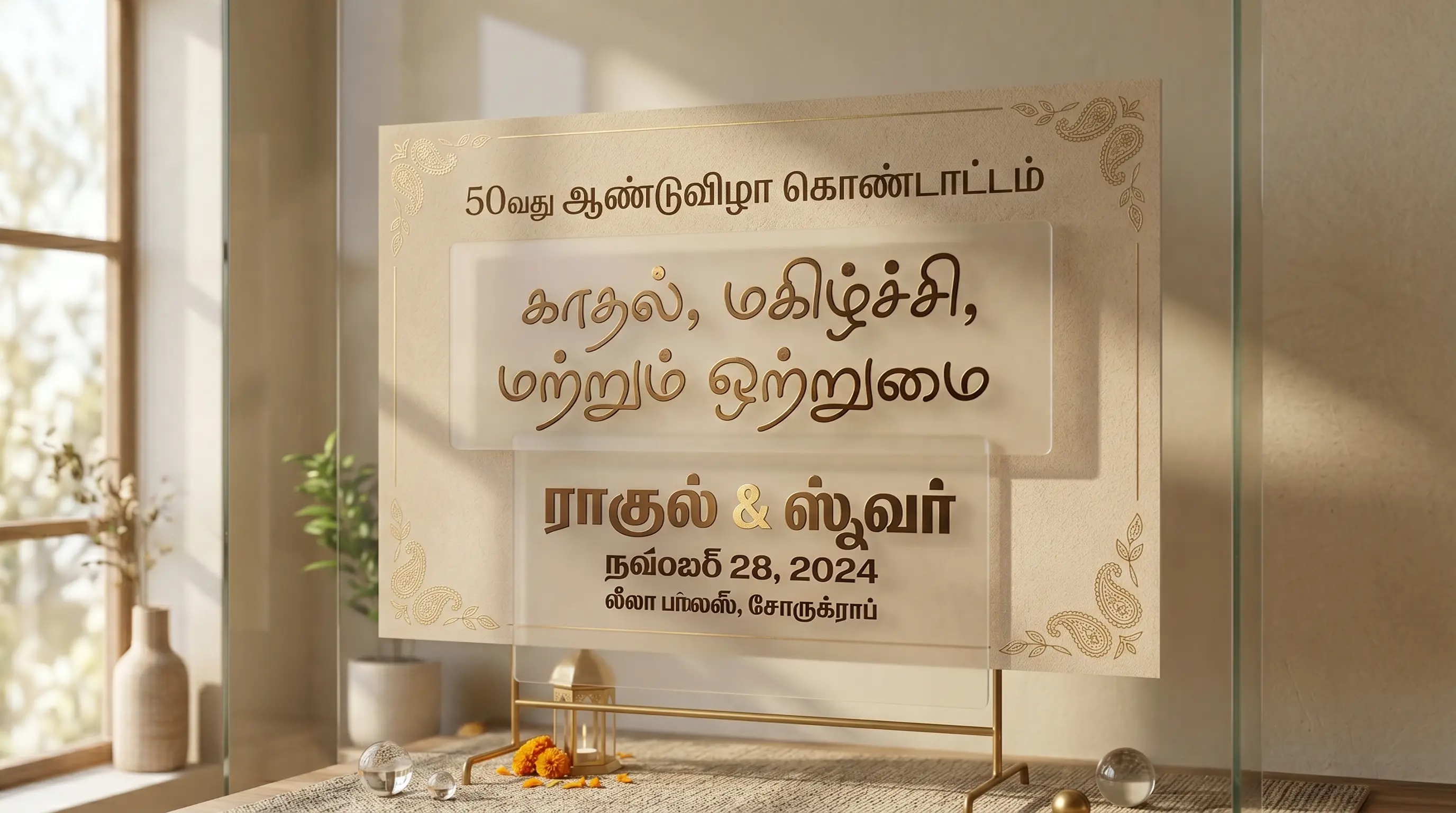Tamil font generator text styling preview showing multiple calligraphy and display fonts