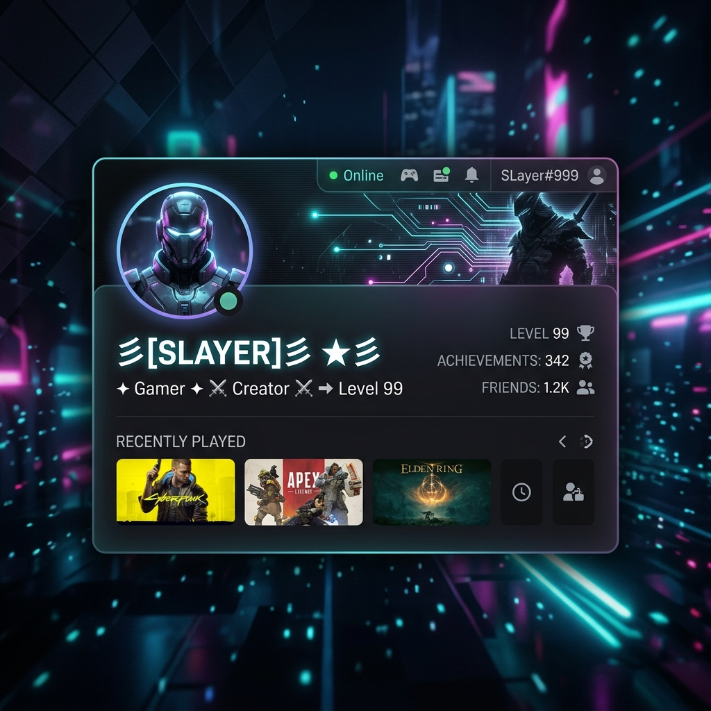 Gaming Profile and Bio Mockup Styled with Text Symbols